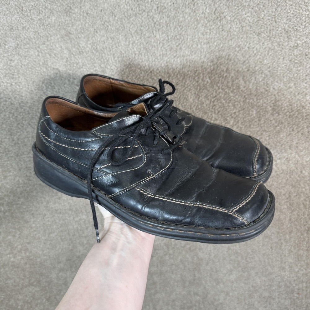 Josef Seibel Shoes Mens Size 9 Black‎ Leather Casual Lace Up Comfort Sneakers